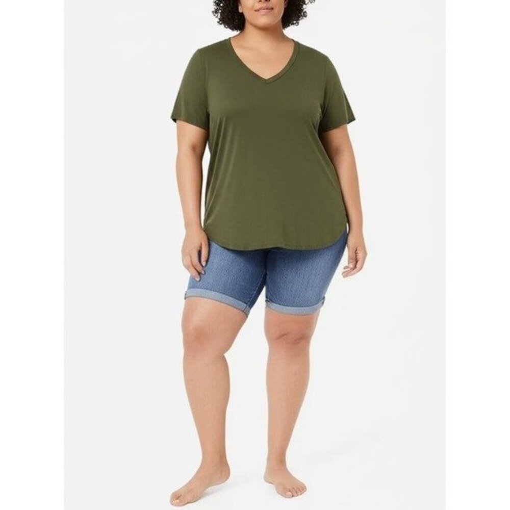 Torrid V Neck Tunic Olive Green Classic Fit Short Sleeved T-Shirt 4X